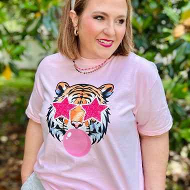 Starry Eyed Tiger on Pink Comfort Color