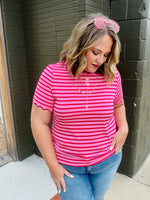 Lennie Stripe Scalloped Top in Red