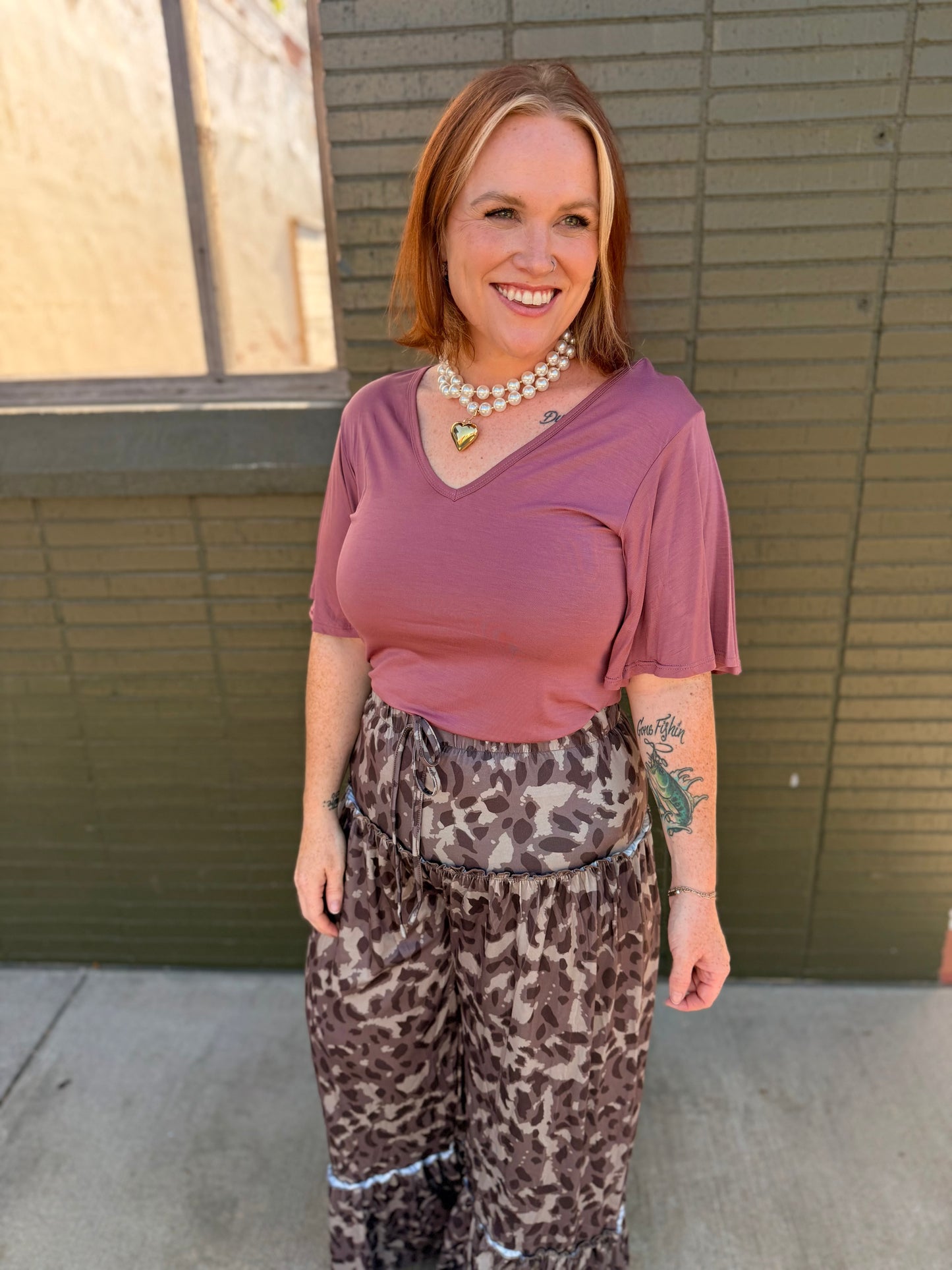 Finley Flutter Sleeve Top in Mauve
