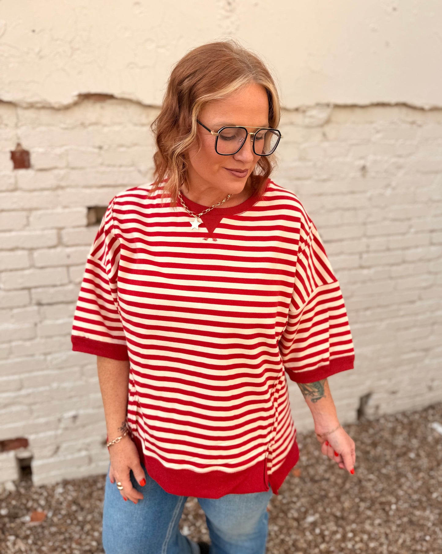 Sarah Oversized Striped Top in Red