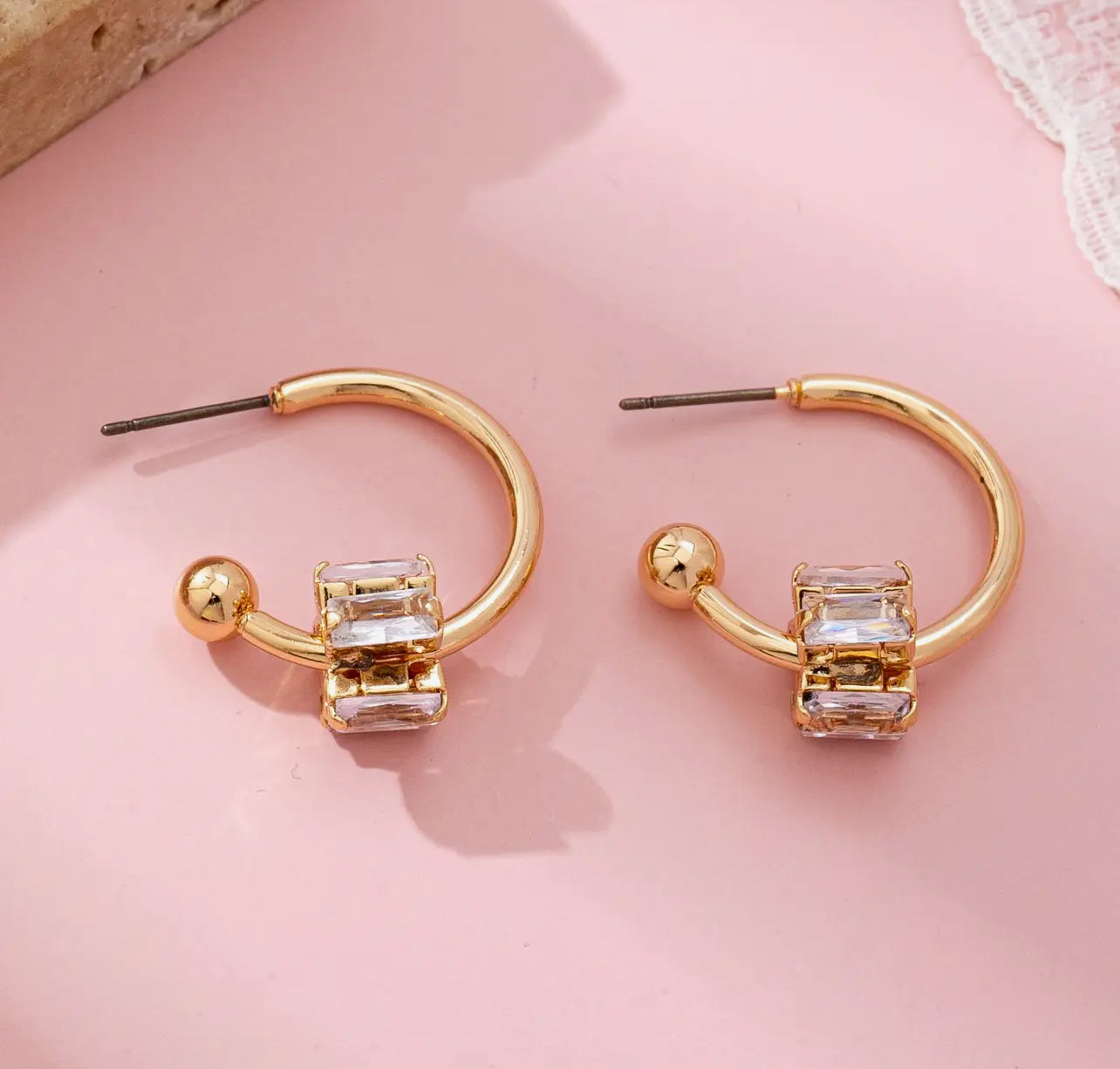 Gold Crystal Climber Hoops