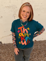 Thankful Multi Tee on Deep Green
