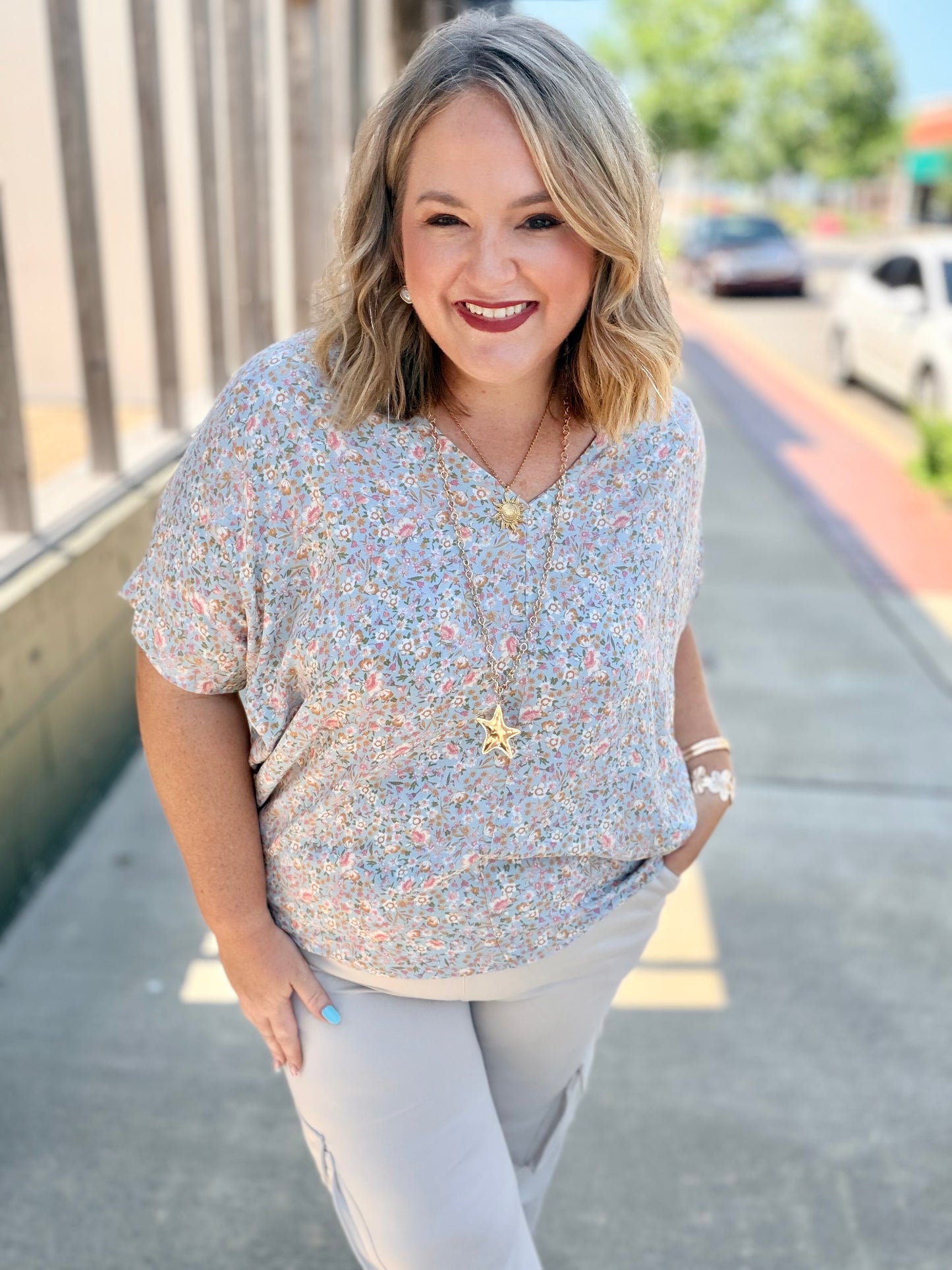Floral Print Oversized V-Neck Top