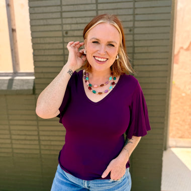 Finley Flutter Sleeve Top in Plum