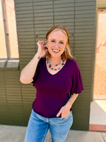 Finley Flutter Sleeve Top in Plum