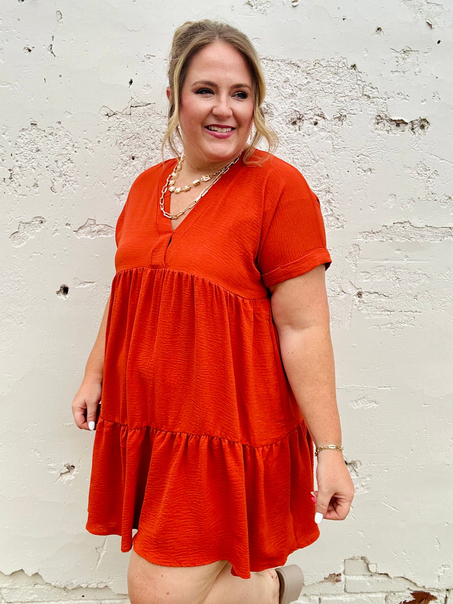 Brooke Tiered Rust Dress