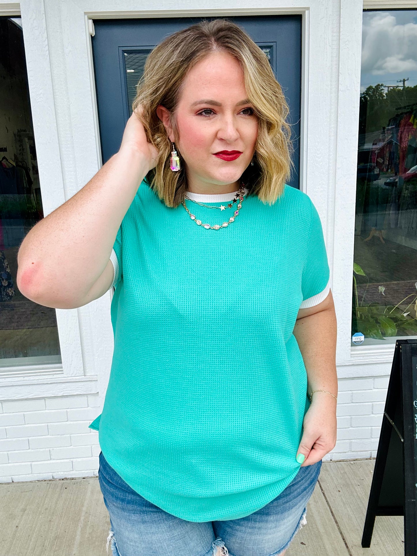 Harley Half Sleeve Waffle Knit Top