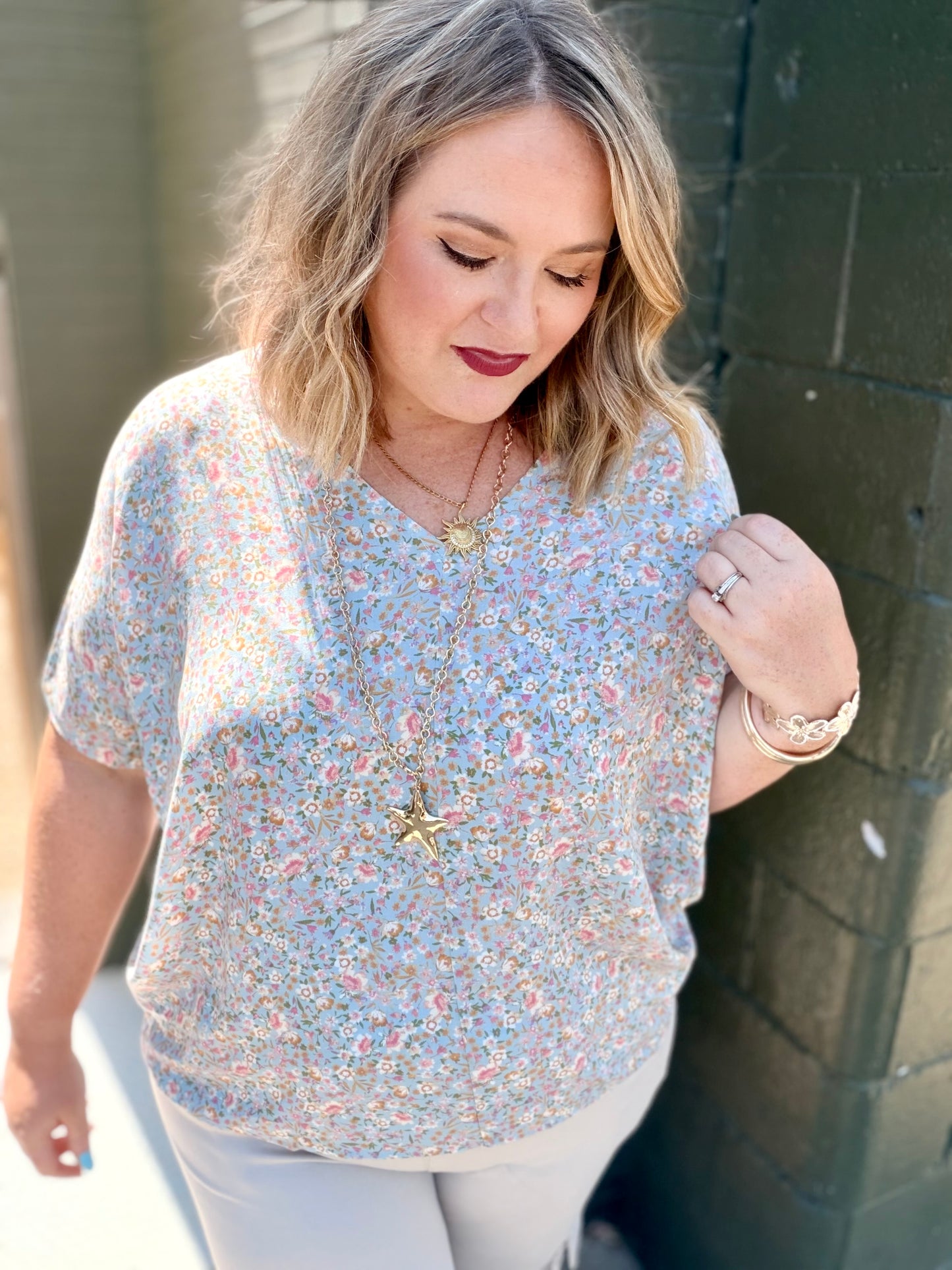 Floral Print Oversized V-Neck Top