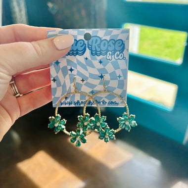 Glass Flower Wire Hoop Earrings