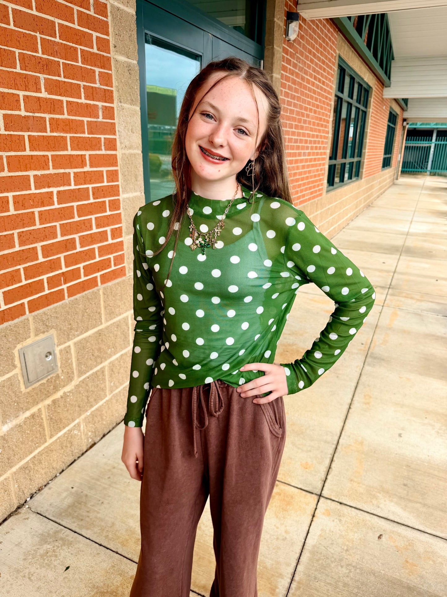 Green and White Polka Dot Mesh