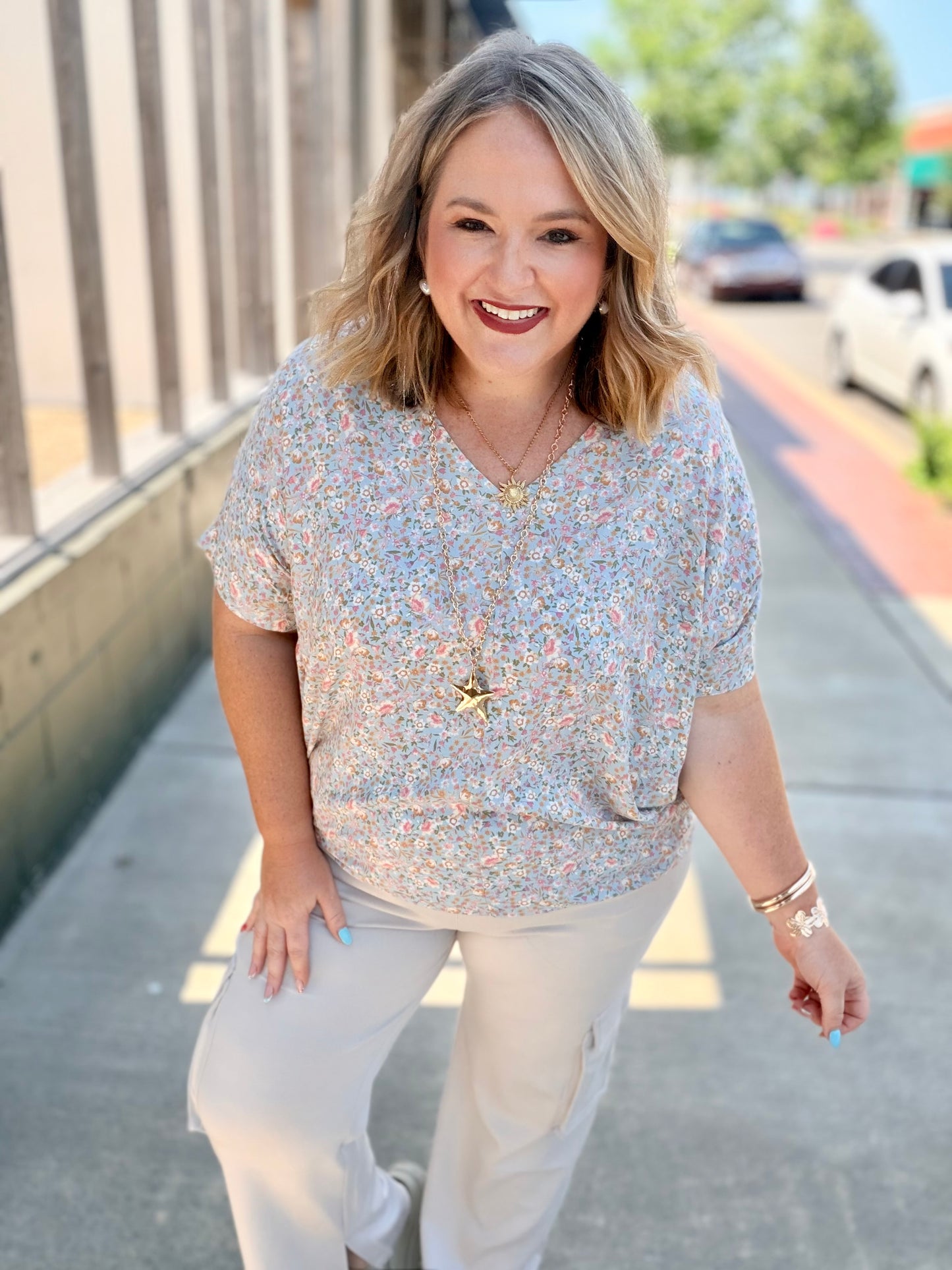 Floral Print Oversized V-Neck Top