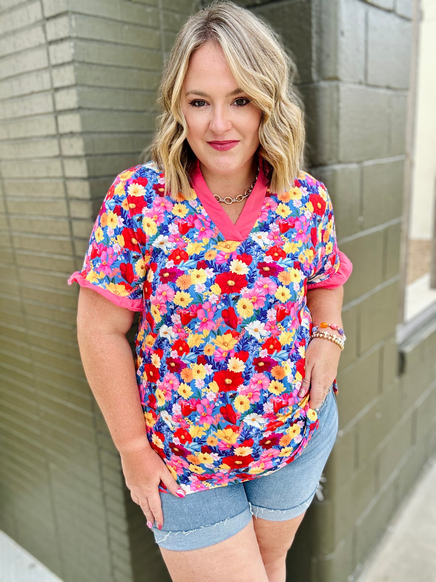 Floral V Neck Top