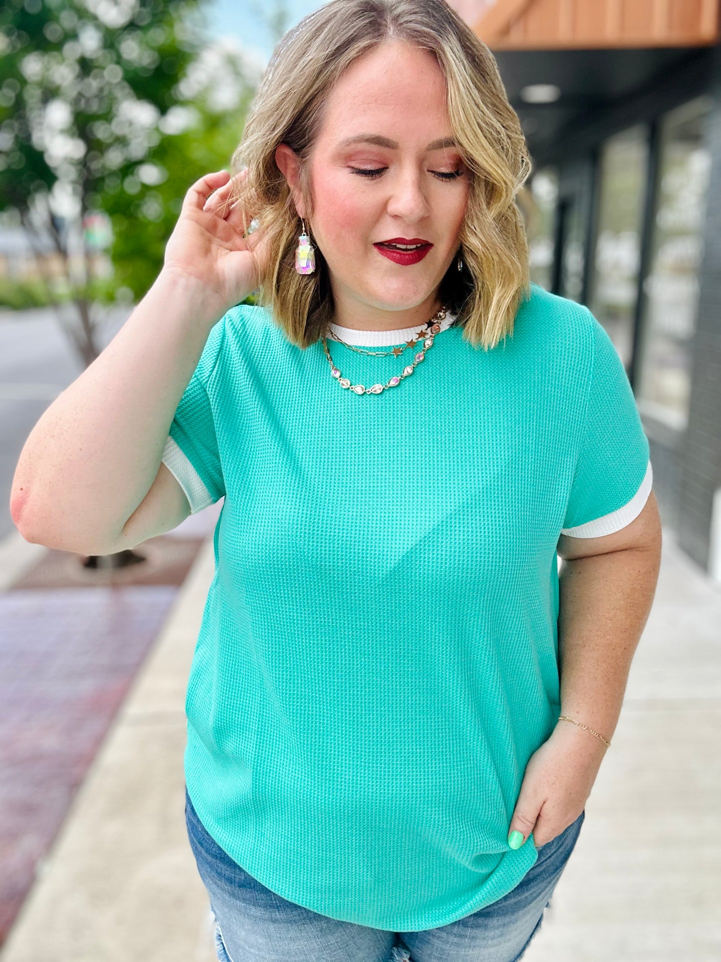 Harley Half Sleeve Waffle Knit Top