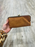 Karen Kiss Lock Clutch in Tan
