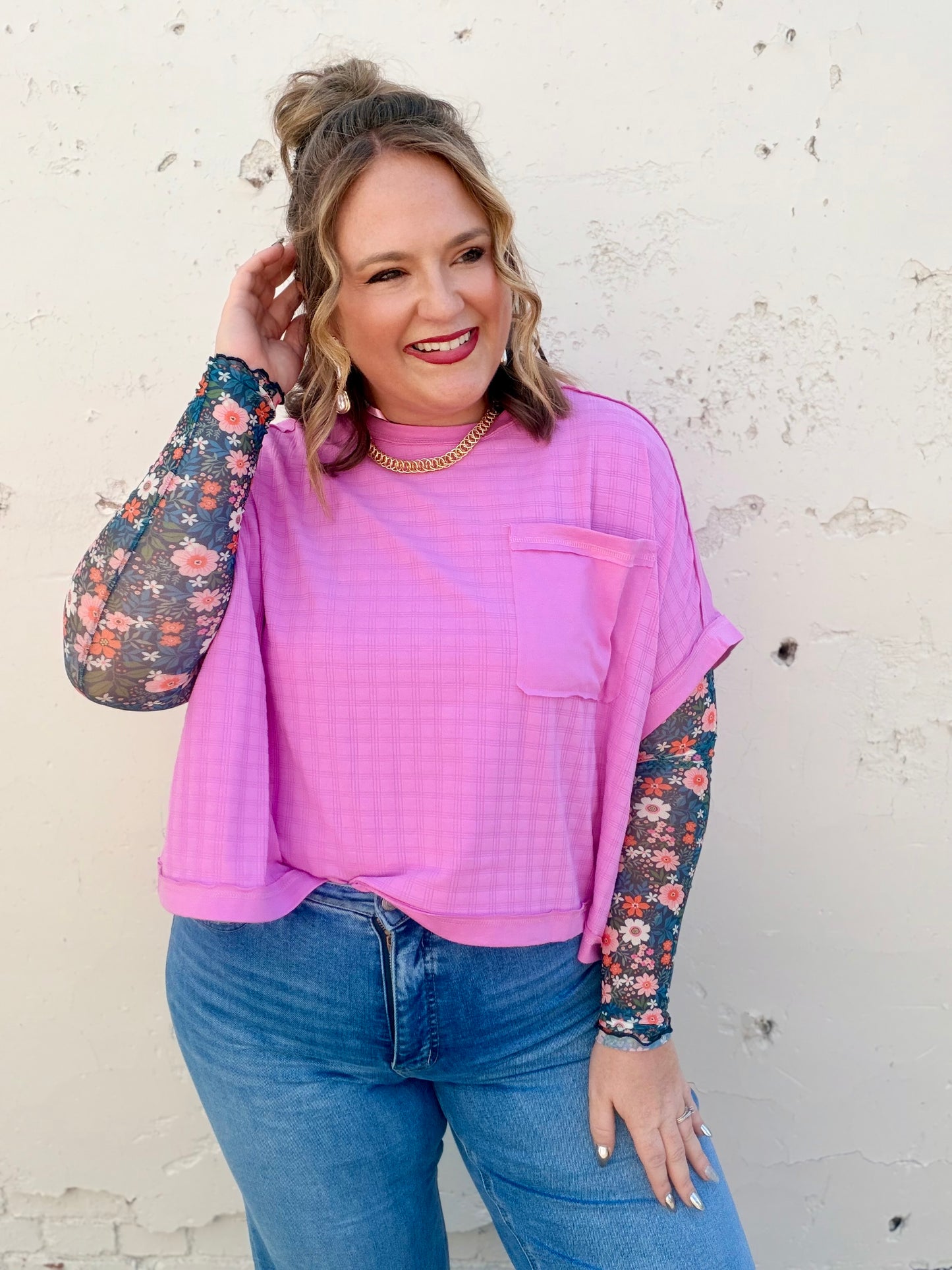 Nicole Textured Pink Top