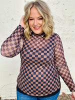 Brown Checkered Mesh Top