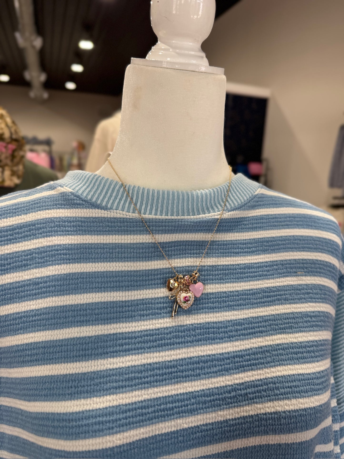 Multi Charm Porcelain Bow Ball Chain Necklace
