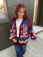 Joe color block Sweater Cardigan in Wine