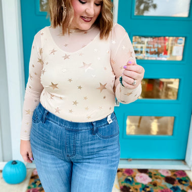 Star Of The Show Mesh Top In Rose Gold