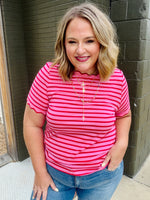 Lennie Stripe Scalloped Top in Red