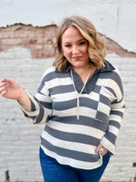 Alexa Grey Striped Top