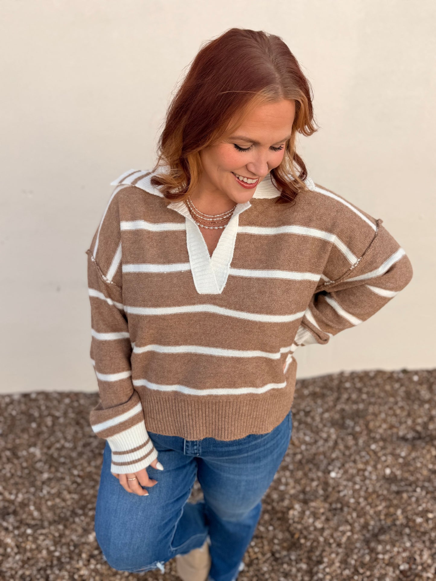 Ainsley Taupe Striped Top