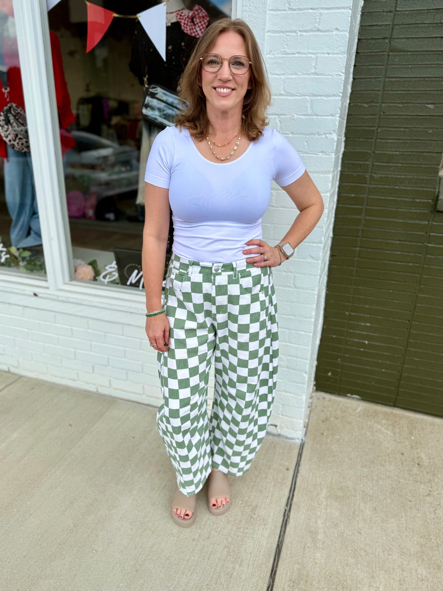 Olivia Checkered Barrel Pants
