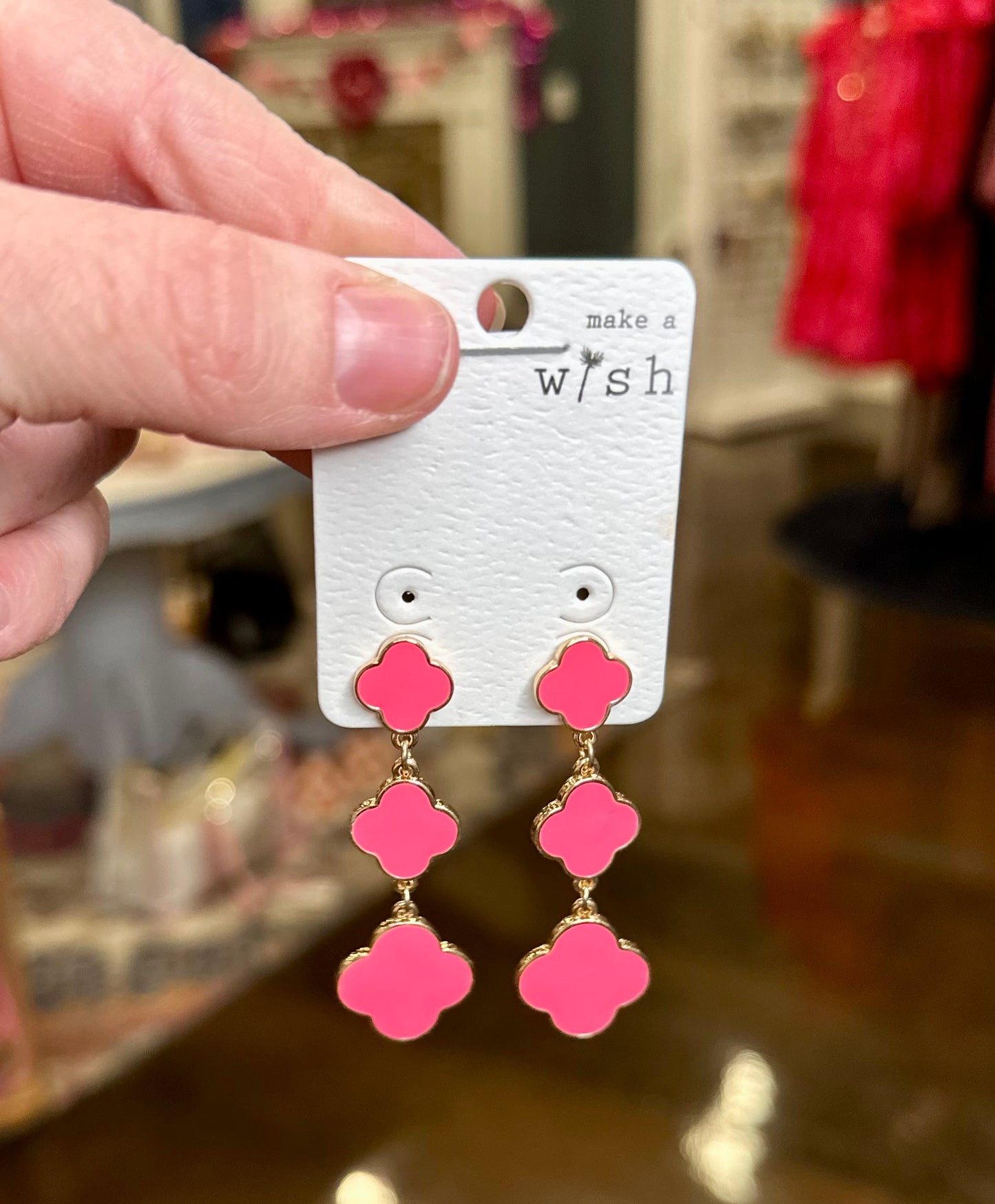 Linked Clover Drop Earrings (Multiple Colors)