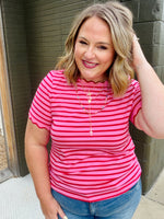 Lennie Stripe Scalloped Top in Red