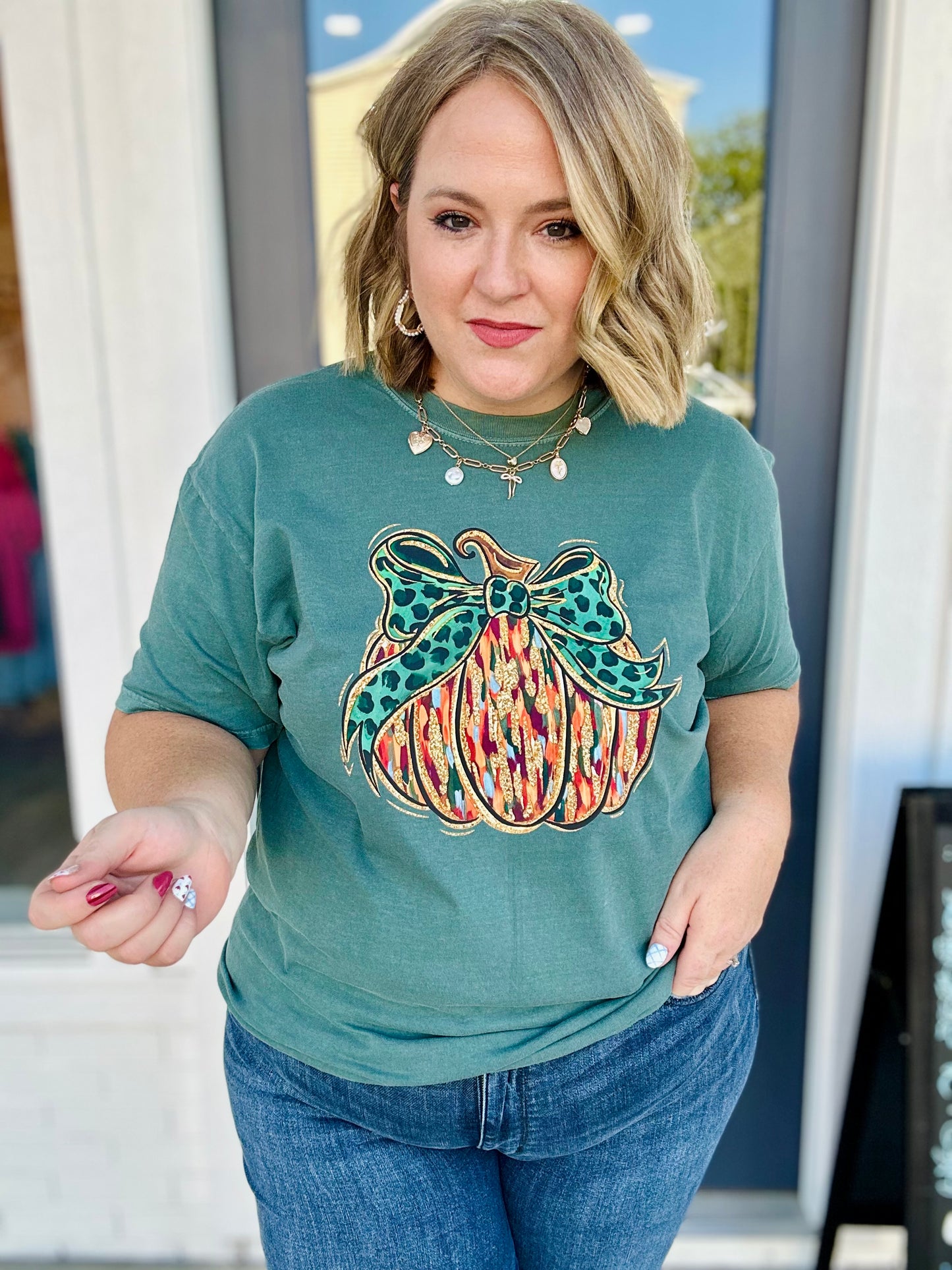 Faux Glitter Pumpkin On Comfort Colors