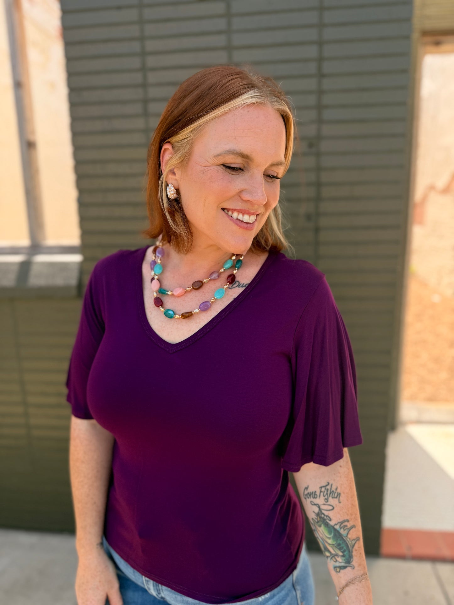 Finley Flutter Sleeve Top in Plum