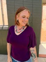 Finley Flutter Sleeve Top in Plum