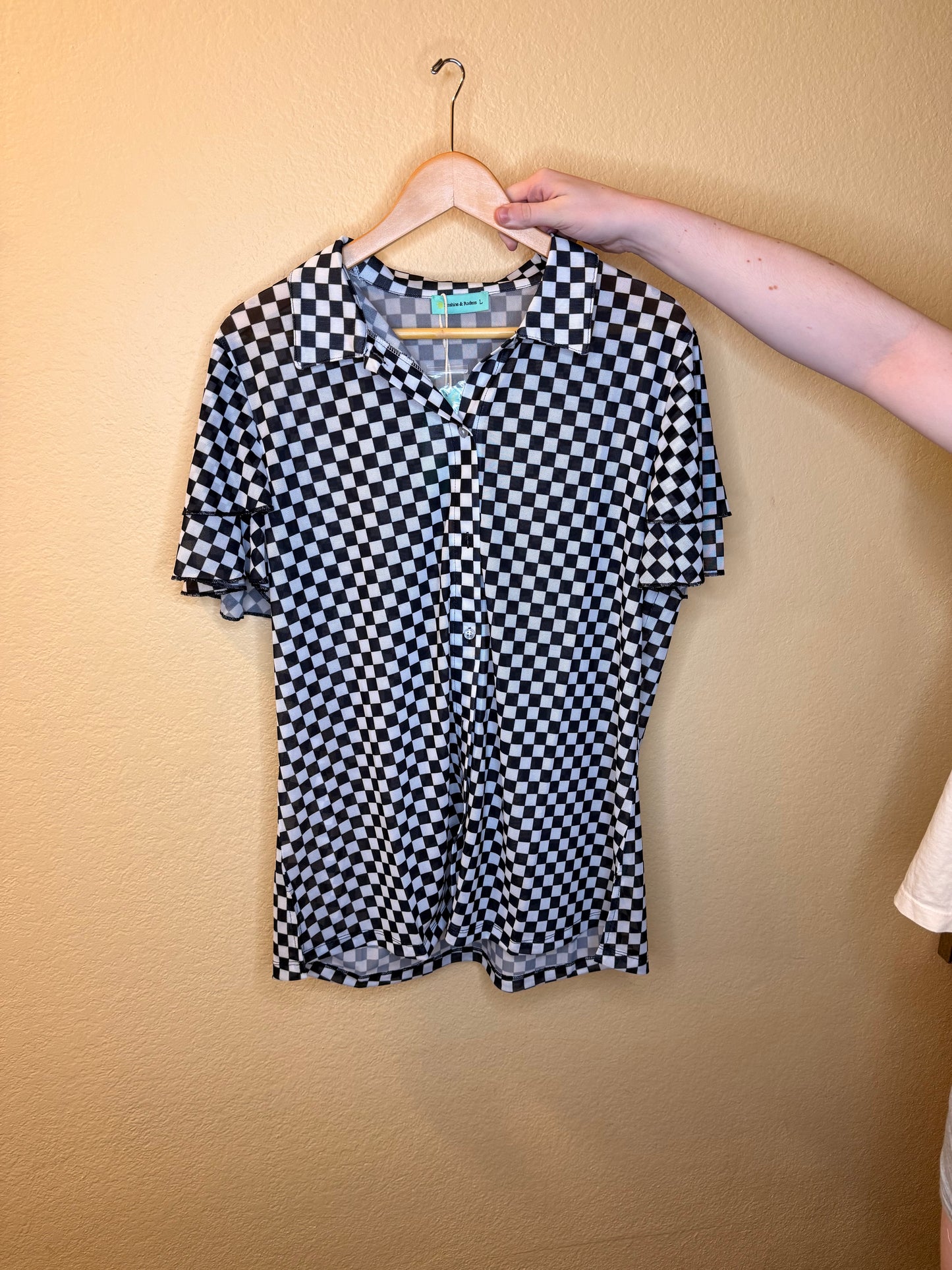 Mesh Checkered Button Down