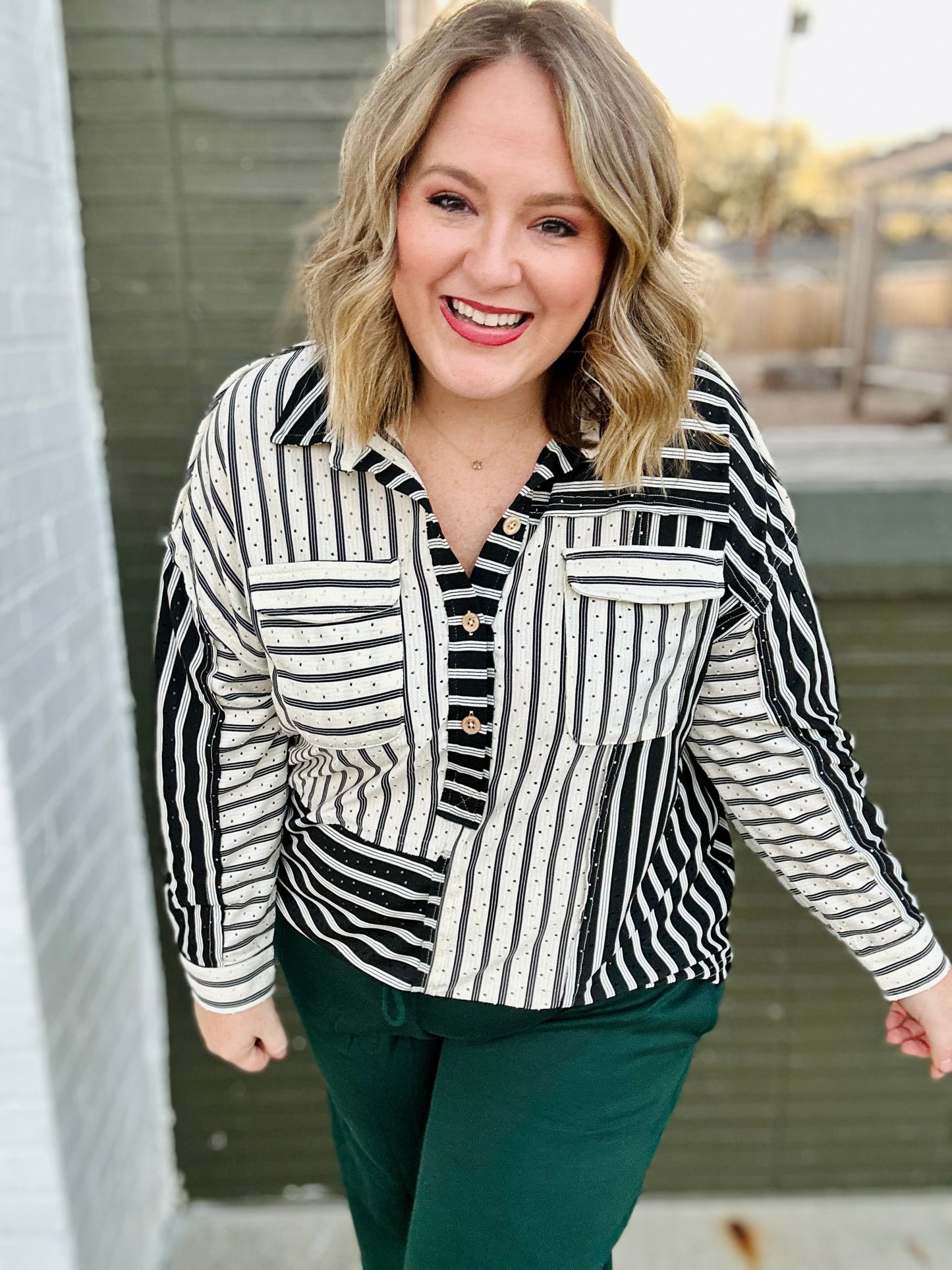 Stacy Striped Collared Top