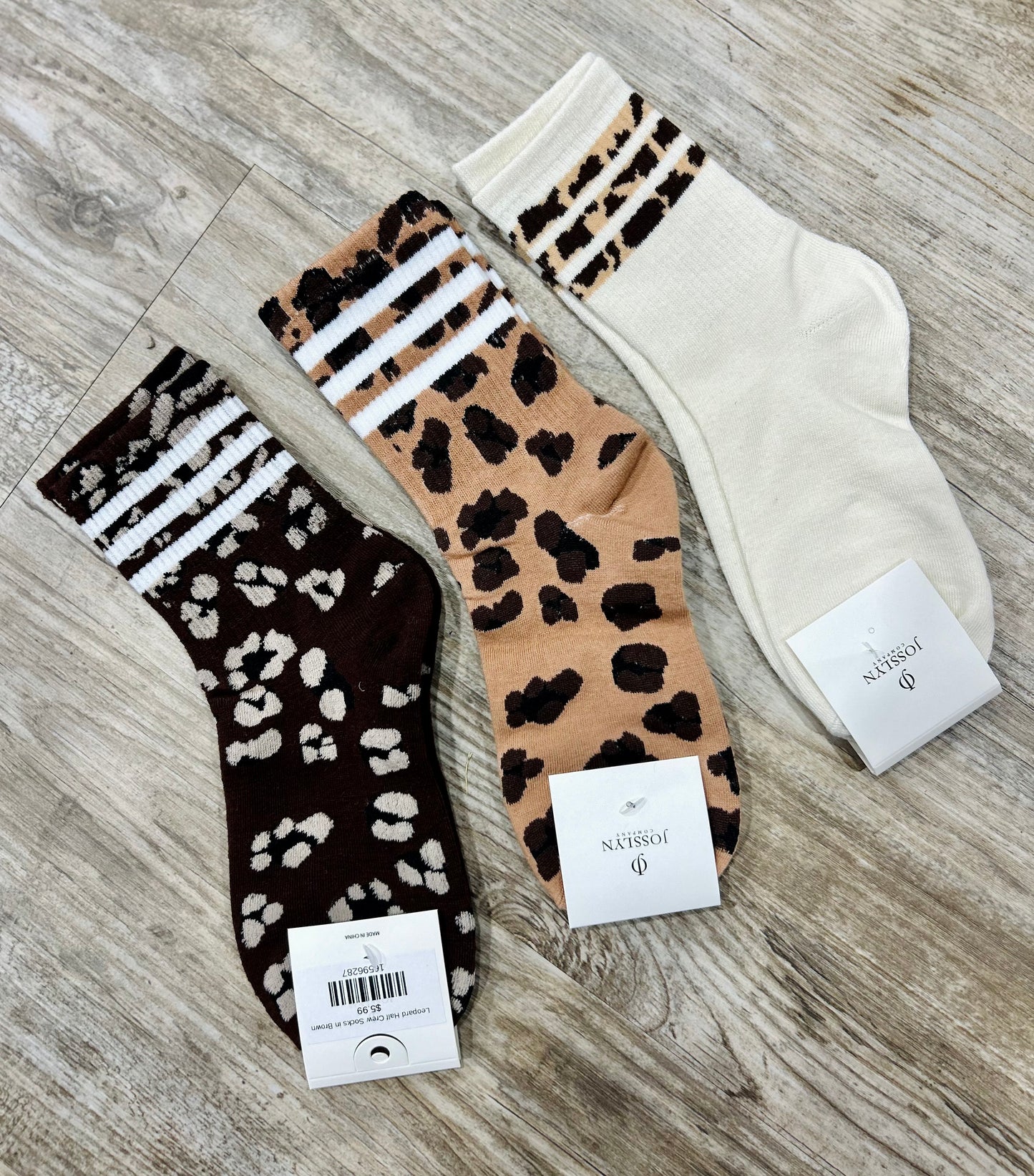 Leopard Half Crew Socks in Off White