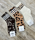 Leopard Half Crew Socks in Off White
