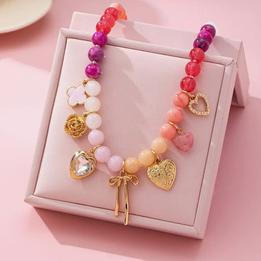 Pink Beaded Charm Necklace