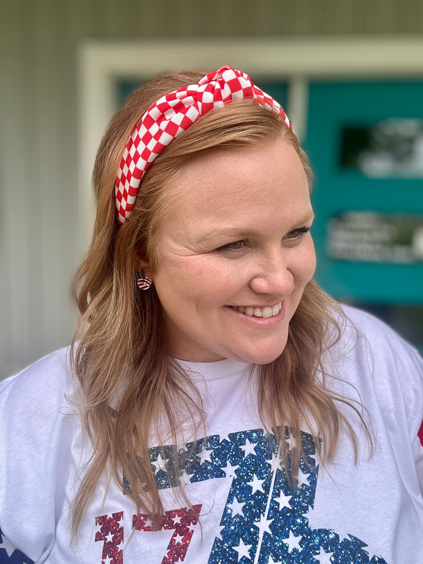 Red Checkered Knotted Headband