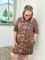 Leopard Contrast Stripe Mini T-Shirt Dress
