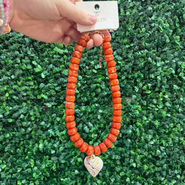 Chunky Beaded Heart Necklace - Amber