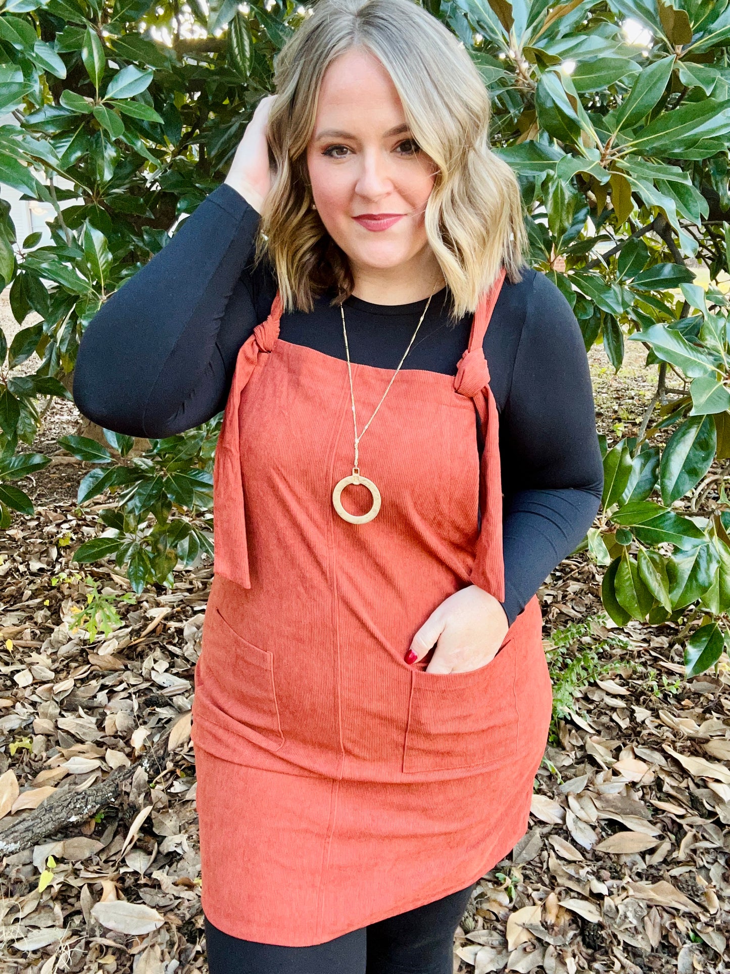 Marilyn Corduroy Overall Dress in Rust