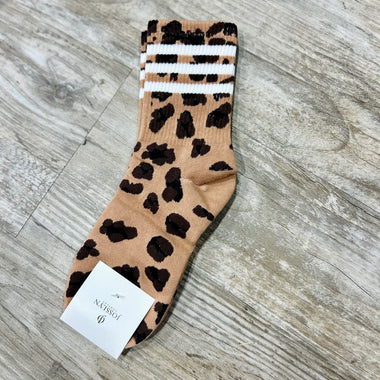 Leopard Half Crew Socks in Taupe