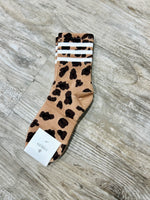 Leopard Half Crew Socks in Taupe