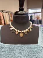 White Beaded Charm Necklace