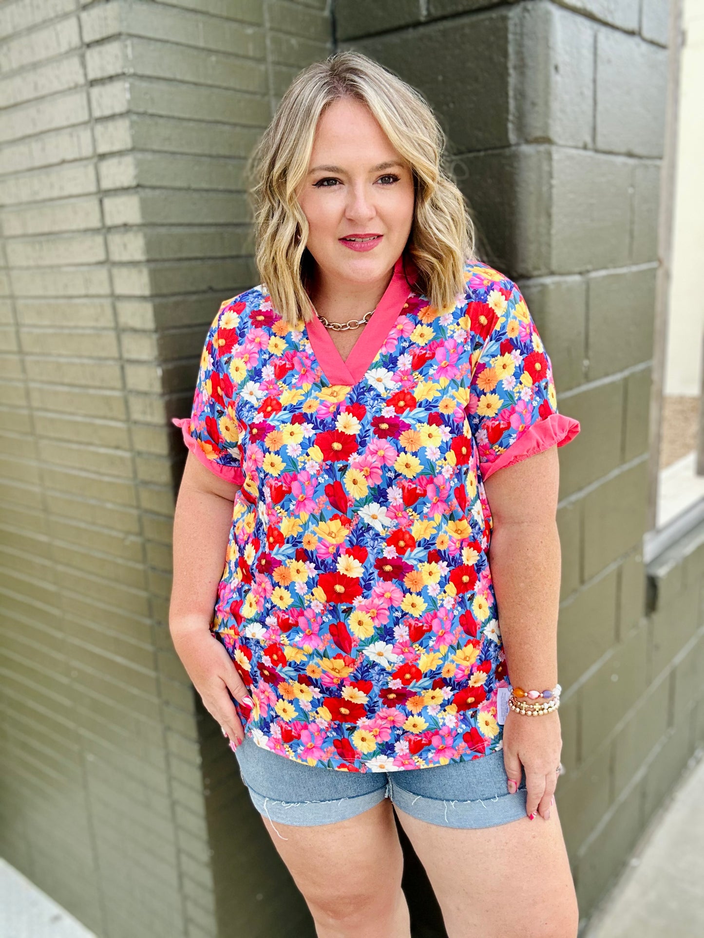 Floral V Neck Top