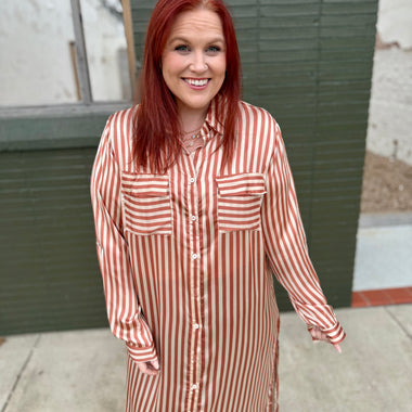 **DOORBUSTER** Sabrina Striped Button Down Midi Dress