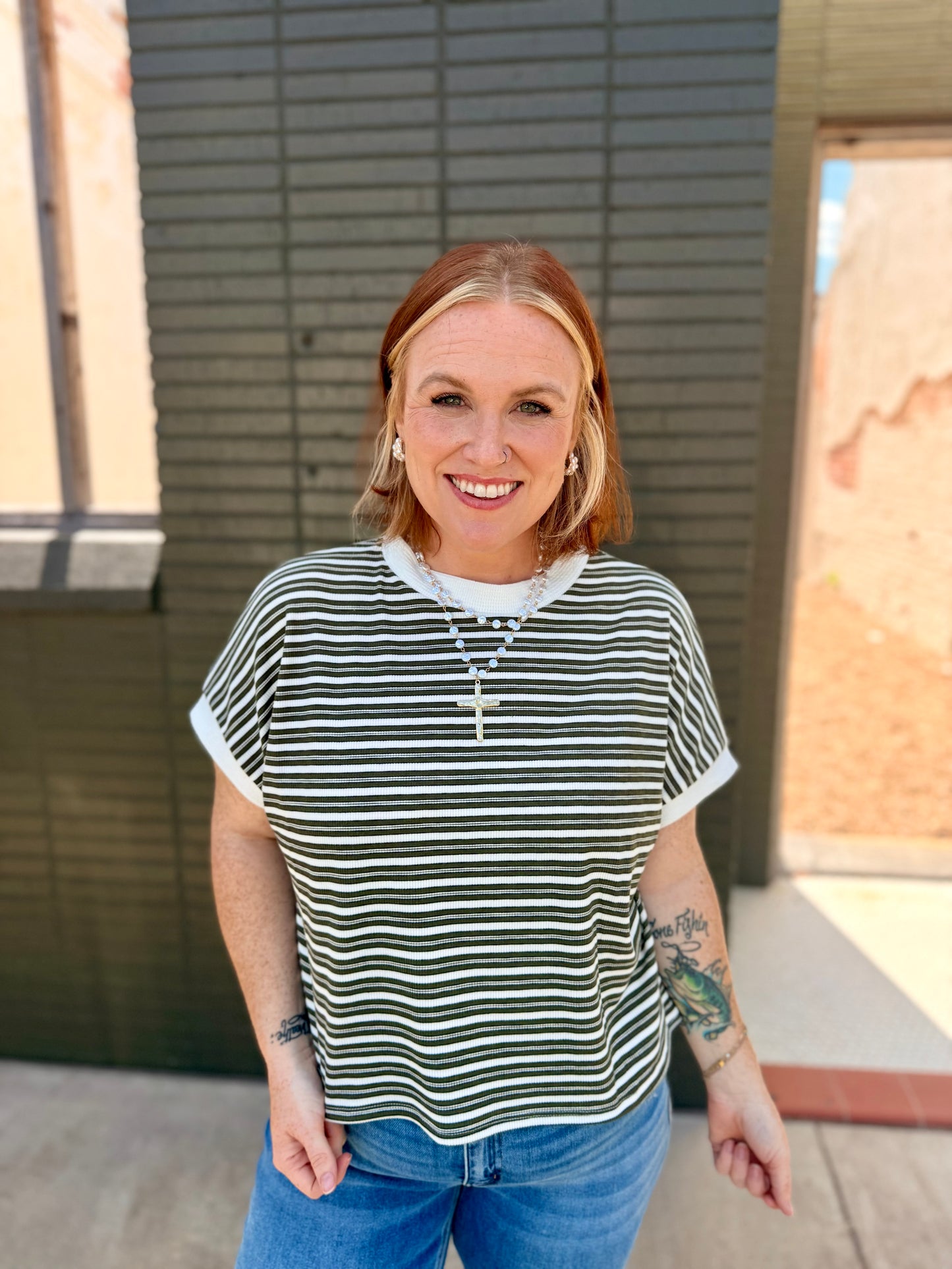 Lennie Striped Top in Olive