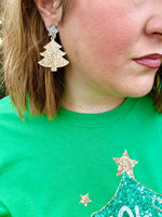 Christmas Tree Drop Earrings in Gold