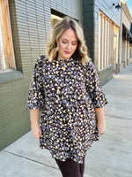 Floral Corduroy Puff Sleeve Babydoll Dress