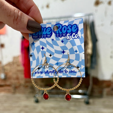 Red Rhinestone Hoop Earrings